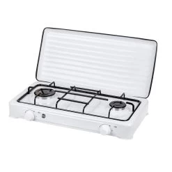 MPM Cuisinière à Gaz Portable Pour Le Camping Avec 2 Feux Couvercle Smile