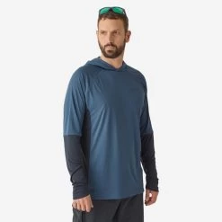 Tee-shirt De Pêche Anti-UV 500 Capuche Bleu -Fishing Shop tee shirt de peche anti uv 500 capuche bleu 1